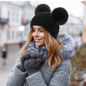 Livingston Winter Beanie Hats  Girls Knit Cute Beanie with Double Pompom Ears